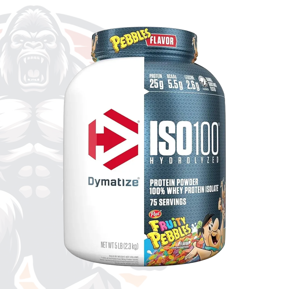 Compra Dymatize ISO100 5 lb sabor Fruity Pebbles al mejor precio. Proteína aislada e hidrolizada de ultra pureza para máxima recuperación y desarrollo muscular.